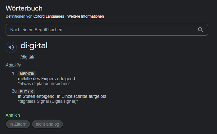 Was bedeutet Digital im Google Wörterbuch