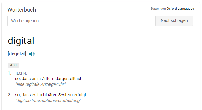 Was bedeutet Digital im Microsoft Wörterbuch