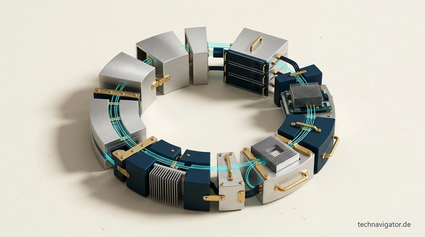Geschlossener Enterprise-Hardware-Kreislauf aus Server-Blades und goldenen Rückführungsleitern
