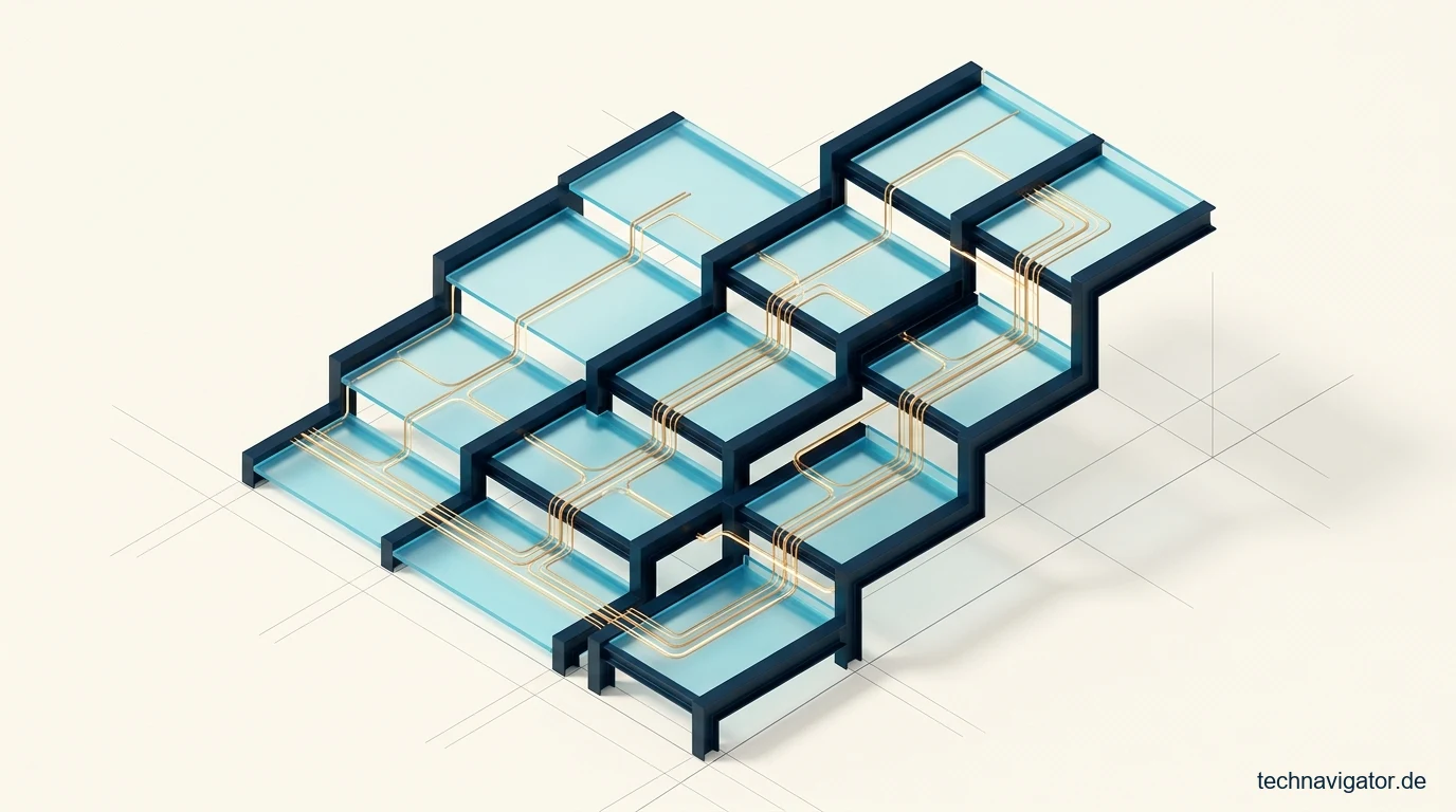 Fünf gestufte architektonische Cloud-Plattform-Ebenen mit Mess- und Elastizitätsleitungen