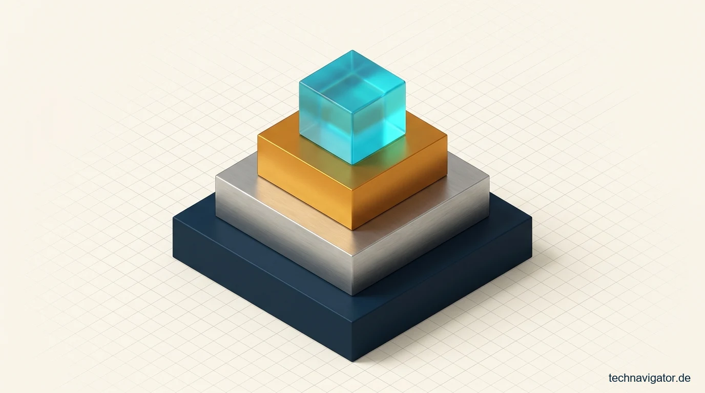 Vierstufige isometrische Architekturpyramide von physischer Infrastruktur bis zur Software-as-a-Service-Spitze