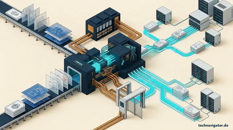 Isometrische DeepL-Pro-Architektur für neuronale Unternehmensübersetzung mit verbindlichem Terminologie-Glossar, Layout-Erhalt und flüchtiger RAM-Verarbeitung