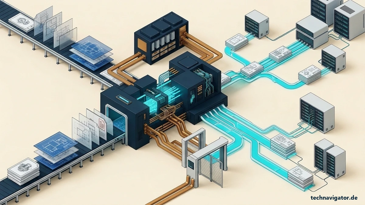 Isometrische DeepL-Pro-Architektur für neuronale Unternehmensübersetzung mit verbindlichem Terminologie-Glossar, Layout-Erhalt und flüchtiger RAM-Verarbeitung