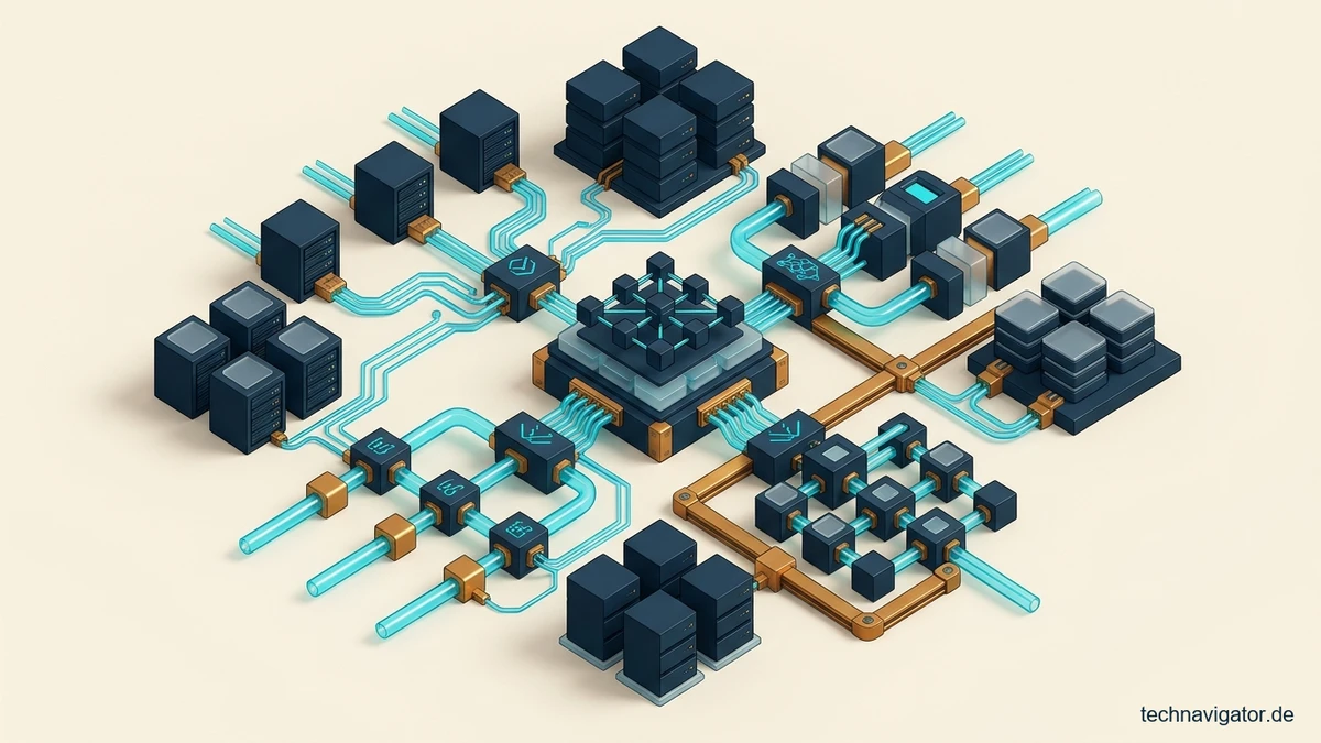 Isometrische Enterprise-CRM- und Customer-Data-Platform-Architektur mit Identity-Graph, B2B-Vertriebspipeline und KI-Service-Orchestrierung