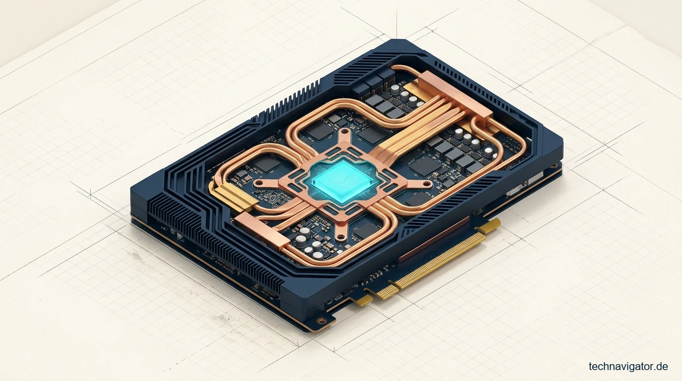 Hochdichtes Enterprise-GPU-Beschleunigermodul mit Kupfer-Flüssigkühlung und leuchtendem Tensor-Kern