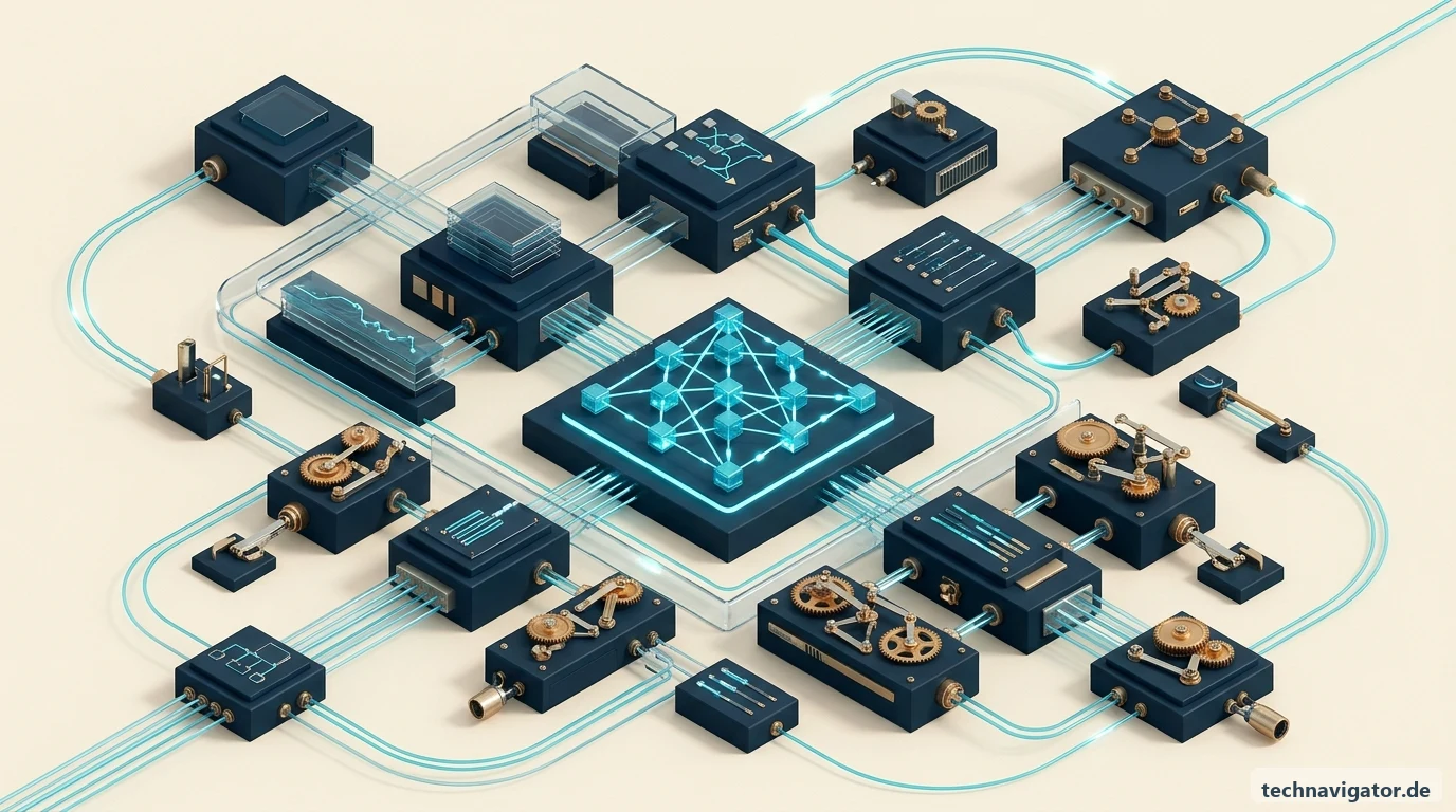 Isometrische Hyperautomation- und Process-Mining-Architektur mit vernetzter BPMN-Prozess-Engine und API-Orchestrierung