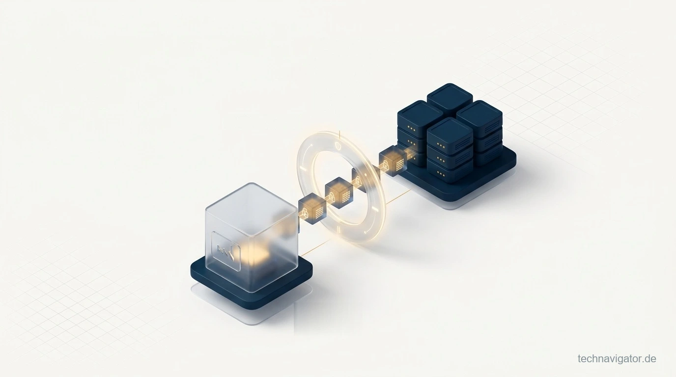 Industrielle Blockchain-Wertschöpfung und kryptografische Lieferketten-Verifikation Architektur-Illustration