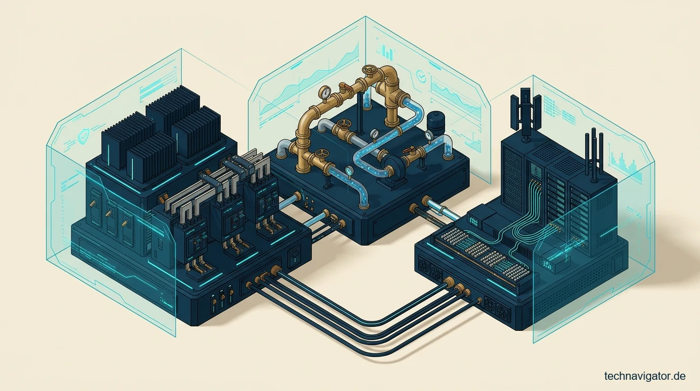Isometrischer Verteidigungsknoten kritischer Infrastrukturen mit vernetzten Energie-, Wasser- und Telekommunikationsmodulen unter Cyber-Schutzschilden
