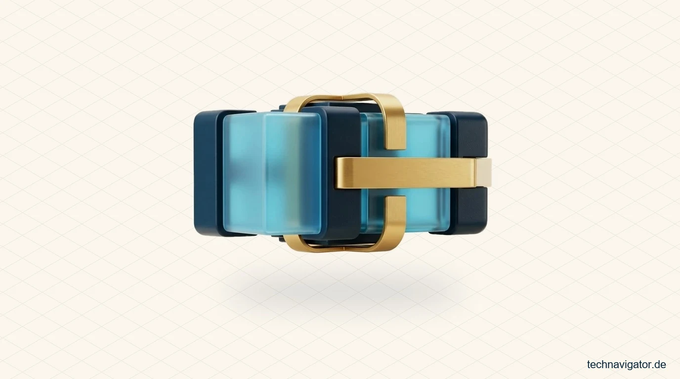 Modularer schwebender Anwendungs-Runtime-Containerblock aus Cyan-Glas in Titan-Rahmen