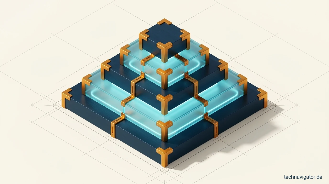 Fünfstufige isometrische Architekturpyramide der Cloud-Service-Modelle von Infrastruktur bis Serverless